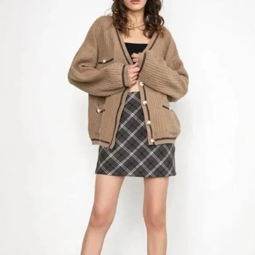 NWT J.ING Keoni Tan Contrast Cardigan US Size M